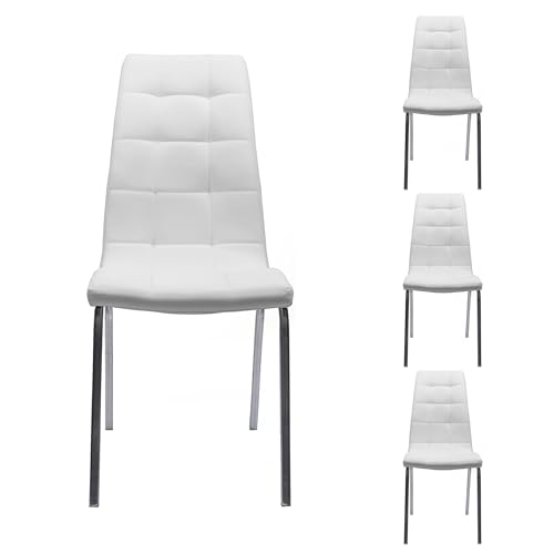 Homely - Pack 4 Sillas De Comedor - Alex Asiento Acolchado Estilo Vintage Respaldo Ergonómico Patas Cromadas Cocina, Restaurante, Cocina, Dormitorio Color Blanco
