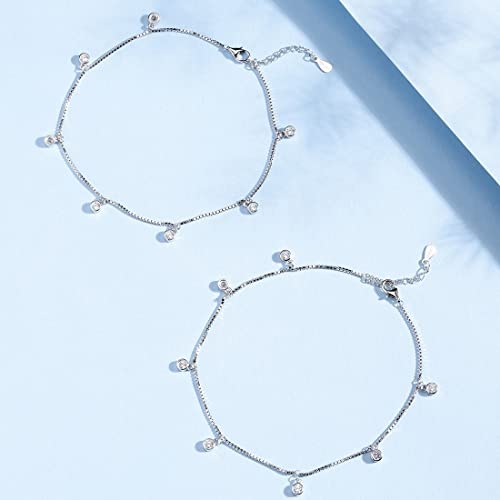 ZAVYA 925 Sterling Silver Cubic Zirconia CZ Drop Adjustable Rhodium Plated Chain Anklet (Pair) | Gift for Women & Girls | With Certificate of Authenticity & 925 Hallmark - Image 3