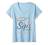 Mujer Sip Happens It's Ok To Wine - Vaso de Vino Blanco Divertido Camiseta Cuello V