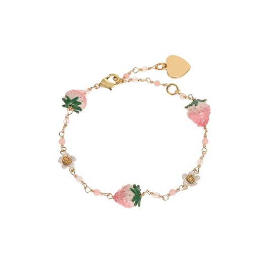 Women's Stylish Versatile Bracelet - Elegant White Flower, Pink Strawberry Charm, Fresh & Sweet Bohemian Design Jewelry, Perfect Friendship Gift for Friends & Loved Ones