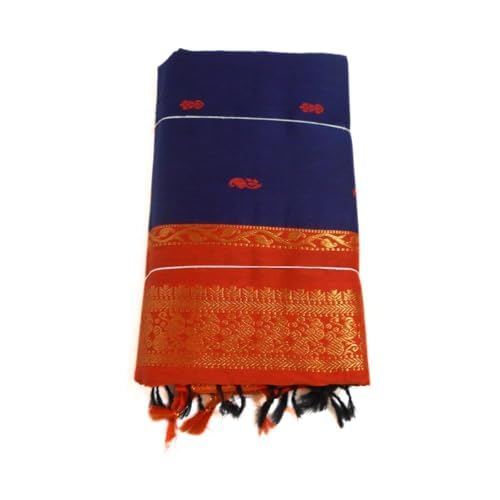 Image of Pure Kalyani Cotton Saree | Zari Border & Blouse Piece - Lata Gadwal Design | Traditional Saree