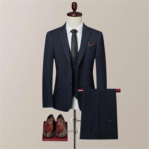 Business Casual Suit (Suit + Vest + Trousers) British Style Stripes Three-Piece Set2