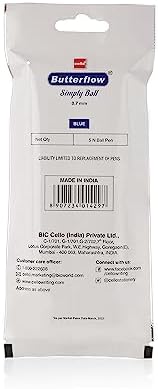 Cello Butterflow Simply Ball Pen Set | Pack of 5 Ball Pens | 5 Blue Ink Colour Pens | Smooth Writing Experience | For Students and Office Use | Best Pen for Exams