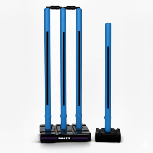 Image of Bodyfit Heavy Cricket Stumps | PVC Wickets Set with 4 Stumps + 2 Bails + 2 Stands | Full Size Wickets for Cricket Ground, Tournament Wicket. (Blue-Black)
