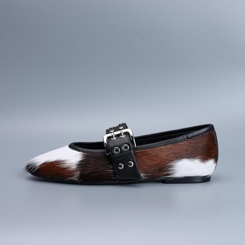 CKS Women's Mary Jane Ballet Flats Square Toe,Adjustable Buckle Strap, Memory Foam Comfort, Leather-Lined Calf Hair Dress Shoes2