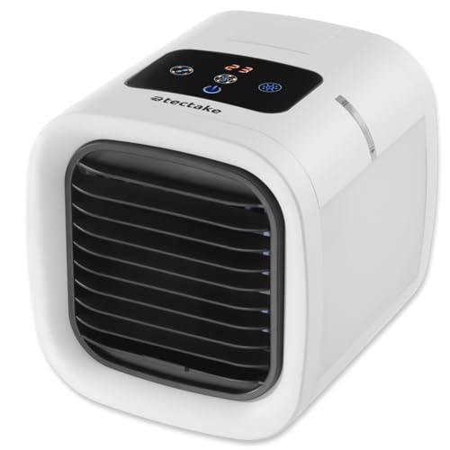 tectake® Aire Acondicionado Portatil, Pinguino Aire Acondicionado, 5 Velocidades, Climatizador Portatil, Filtro Intercambiable, Congelador Pequeño, Deposito Agua, Enfriador, Hielo   Blanco