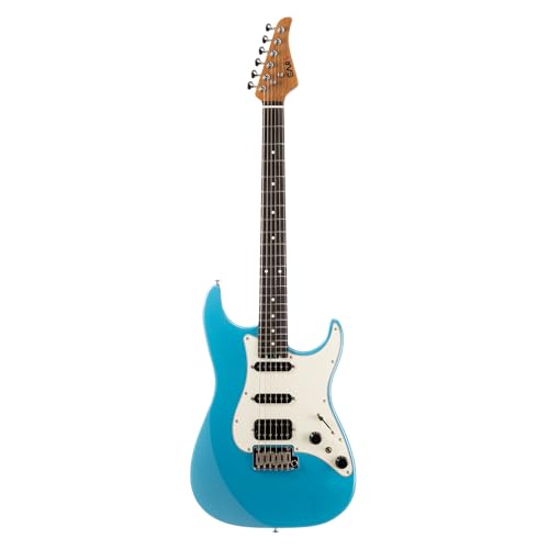 EART Electric Guitar DMX-9, 6 String Tremolo Bridge, Humbucker Pickups, Solid Body, 5-Way Switch Guitars (Gloss Pearl Blue)