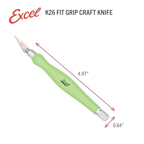 Excel Blades Fit Grip Craft Knife With #11 Ultra-Sharp Carbon Steel Angled Blade – Precision Hobby Knife With Contoured Rubberized Grip For DIY, Art Crafts, And Model Projects – Green, Made in the USA