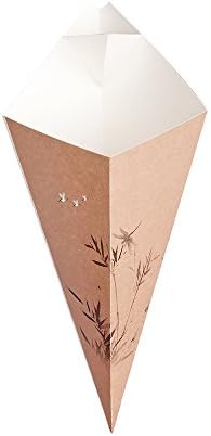 Paper Food Cones, Cardboard Food Cones with Dip Pocket - Bamboo Print - 10" Food Cone - Conetek - 100ct Box - Restaurantware