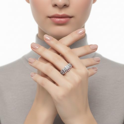 Image of Choose Your Gemstone Milgrain Petal Diamond CZ Wedding Ring Set 925 Sterling Silver Princess Shape Wedding Ring Sets Lightweight Office Wear Everyday Gift Jewelry US Size 4 to 12