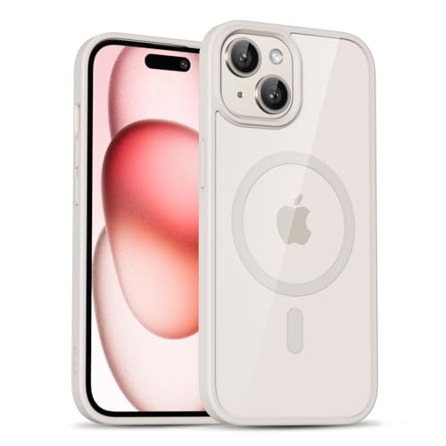 uvcoat for iPhone 15 Case Clear Compatible with Magsafe Case Transparent, Ultra Slim Thin Magnetic Cases Soft Silicone & Hard Plastic Clear Back, Cute Mag Safe Cell Phone Cover, Titanium Beige
