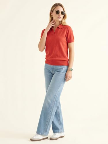 Image of JUNEBERRY Women's Flatknit Solid Half Sleeve Polo T-Shirt with Collared Neck, Casual Style for Office, Travel, (Sizes S to 2XL)