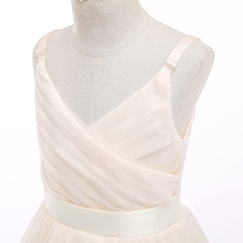 Image of Glamulice Flower Girls Spaghetti Strap Tulle Dress Long A Line Wedding Pageant Dresses Princess Birthday Party Ball Gown