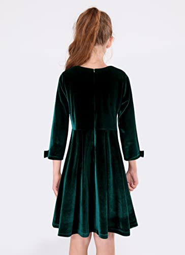 Solocote Girls Casual Velvet Dress Long-Sleeve Elegant Formal Party Spring Fall Dress 2204-Green-11-12Y #TOP1