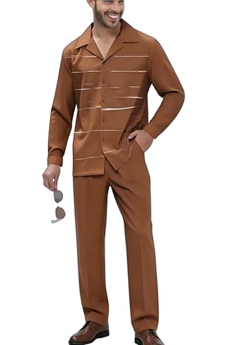 ZIBRAL Men's Fashion 2 Piece Dress Shirts Suits Long Sleeve Big and Tall Men Leisure Sets Formal Shirts Pants Sets ZM224-07-XL