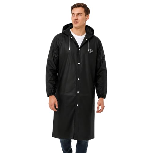 Image of Reusable EVA Hooded Raincoat| Transparent Waterproof Rain Wear for Men & Women | Elastic Full Sleeves | Front Button Design | Knee Length Free size