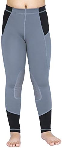 OKAY SPORTS Kid's Perfomance Horse Riding Tights Knee Patch Equestrian Pants Breathable Schooling Riding Breeches with Pocket (Gray, M)