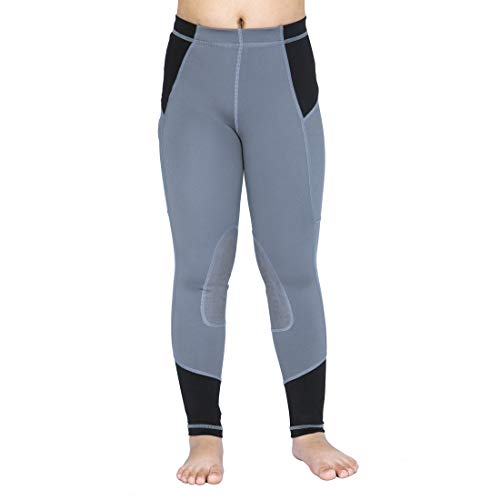 Okay Sports Kid's Perfomance Horse Riding Tights Knee Patch Equestrian Pants Breathable Schooling Riding Breeches With Pocket (Gray, M) #TOP14