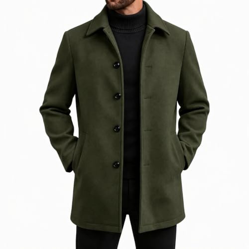 Mens Trench Coat Long Single Breasted Pea Coat Winter Lapel Collar Overcoat - image 3