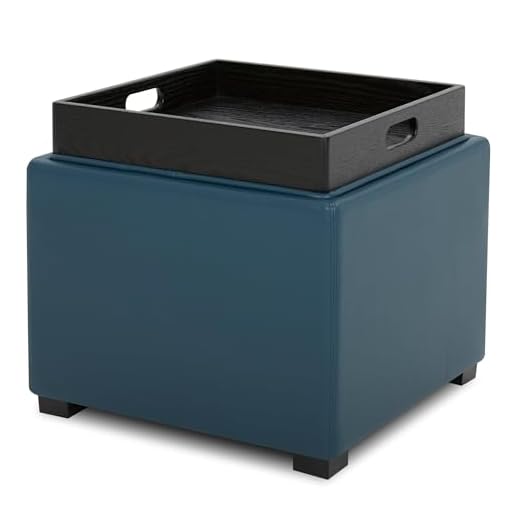 CHITA Storage Ottoman Cube (with Tray),Footrest Stool Seat Serve as Side Table,PU Leather in Dark Blue