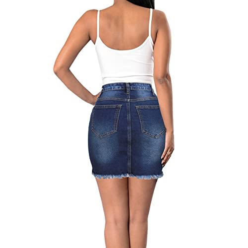 Women's Denim Skirt Women's Ripped Slim Denim Summer Skirt High Waist Casual Hip Skirt Summer2