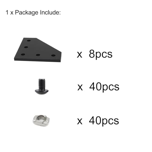 Image of 8 Sets 2020 Aluminum Extrusion T Slot Corner Bracket 20 Series Extruded Hardware L Shape Joint Plate with Nut Bolt for 20 /20 20mm T V Slot Black Aluminum Profile Connector Accessories