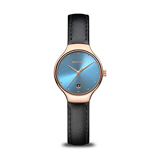 BERING(ベーリング) 腕時計 レディース 日本限定 アイスブルー ブラックレザー カーフベルト サファイアガラス 13326-468 正規輸入品 3年保証 キズつきにくい 割れにくい 青文字盤 ペアウォッチ