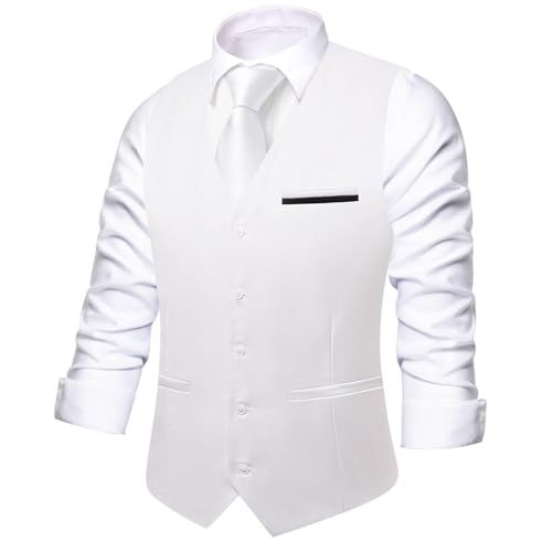 Image of Hi-Tie Men's Formal Suit Vest Solid Fit Vest for Men 3 Pockets V Neck Waistcoat Business Wedding Casual