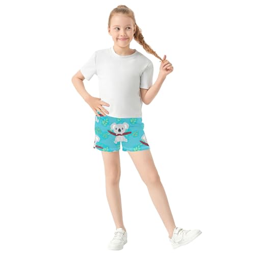 Girls Lounge Shorts Cute Cartoon Koalas Blue Leaves Print Athletic Youth Pajama Sleepwear Summer Clothes, X-Small2