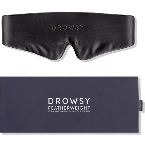 Drowsy Anti-face para dormir de seda de peso pena, máscara opaca de luxo para dormir e viajar, 100 % seda de amoreira, conforto leve, alça ajustável, protege a pele e o cabelo, sombra de luz