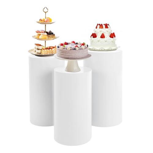 Dfmyhked 3pcs White Cylinder Stands for Party, Cake Cylinde Pedestal Stand for Wedding Birthday Party Art Decor, Cilindros para Decoraciones De Fiestas 23.62''(L),21.65''(M),19.68''(S)