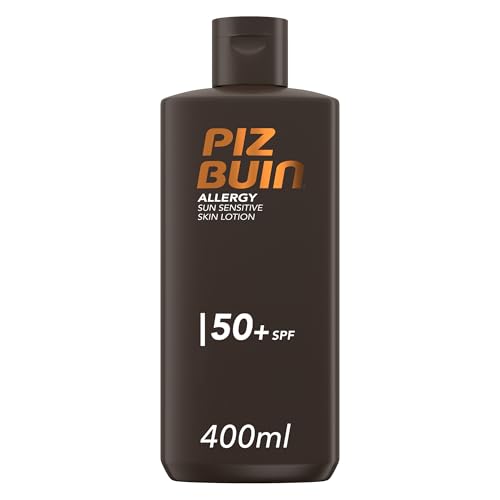 Piz Buin Allergy Sun Sensitive Skin Lotion FPS 50 (400 ml), protector solar corporal con FP50, protección solar muy alta para pieles sensibles, loción corporal con filtros UVA/UVB