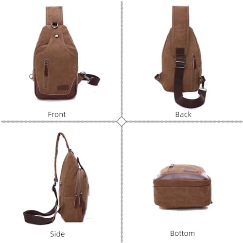 Canvas Sling Bag for Men Crossbody Chest Bag Casual Daypack Rucksack Small Crossbody Backpack with Adjustable Strap2