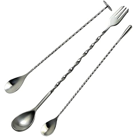 3 Pcs Cocktail Mixing Spoons 12-Inch Bar Stirring Spoon Stainless Steel Cocktail Stirrer, Long Handle Drink Stirrers Cocktail Spoon Cover