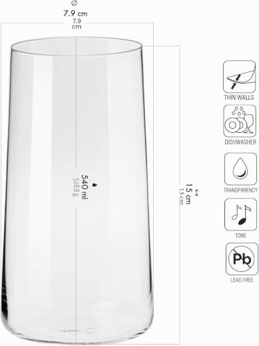 Miniatura 2 de Krosno Grande Vasos De Agua Highball Set 12 Piezas 550 Ml Avant-Garde Collection Perfectos Para Uso En Casa, Restaurante Y En Fiestas Apto Para Lavavajillas