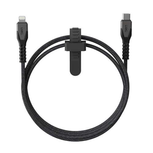 URBAN ARMOR GEAR UAG Rugged Kevlar Core USB-C to Lightning Cable 5ft/1.5m 30W MFi Certified Reinforced Fast iPhone Charger for iPhone 14 Pro Max, iPhone 13 and Earlier Black/Gray