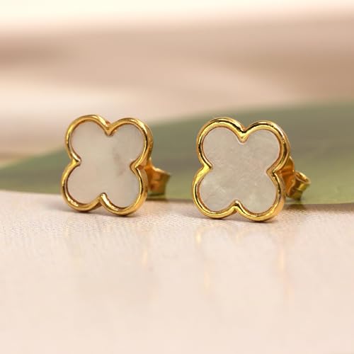 Image of LeCalla 925 Sterling Silver BIS Hallmarked 18K Gold Plated Mother of Pearl Drop Stud Earrings for Women and Girls