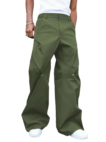ZAFUL Men's Rivet Wide Leg Dress Pants Business Casual Loose Long Trousers with Pockets