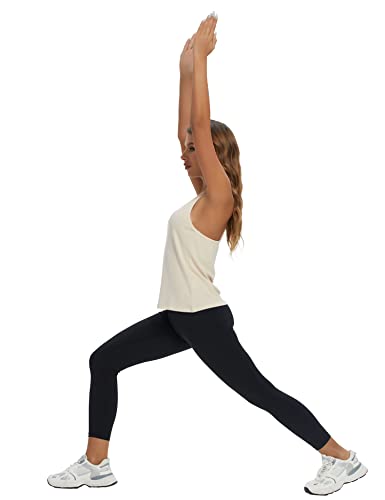 Cnjuyee Ribbed Workout Tank Tops For Women Skin-Friendly Breathable Top 2 Piece Sleeveless Racerback Crew Neck Womens Athletic Sports Yoga Shirts Running Exercise Gym Clothes Grey/Beige #TOP4