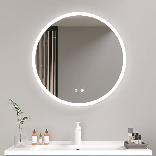 Plumbsys LED Espejo Redondo Baño con Iluminación Luz, Antivaho, Interruptor Táctil, Regulable, IP54 Impermeable 60x60cm