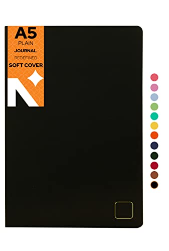 Image of NEORAH - A5 Notebook SOFT COVER | Organiser REFILL | Unruled Notebook Journal | 110 GSM | 160 pages (Size 21 cm x 14.8 cm) Planner Journaling Writing Note Taking Diary, Travellers Journal- BLACK