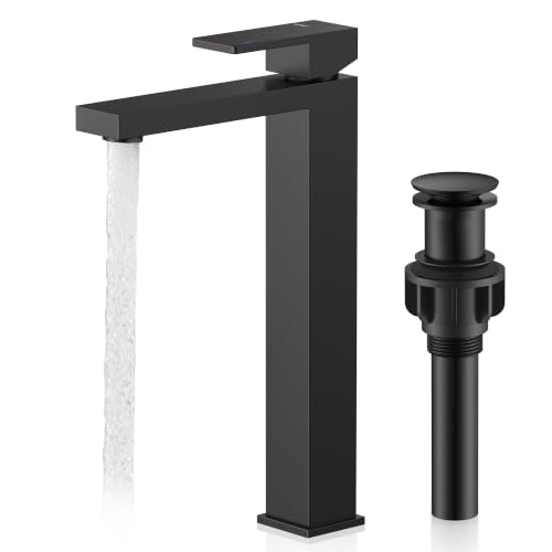 KENES Matte Black Vessel Sink Faucet Single Hole, Tall Bathroom Sink Faucet