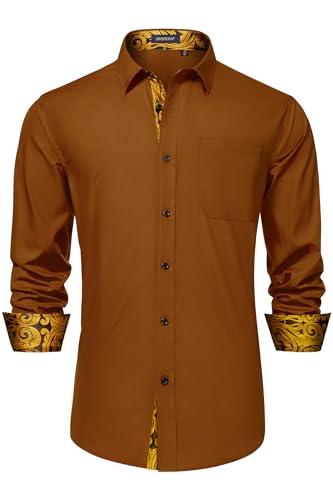 Image of HISDERN Mens Business Dress Shirts Long Sleeve Casual Button Down Shirt Formal Inner Collar Contrast Shirt for Men Wedding
