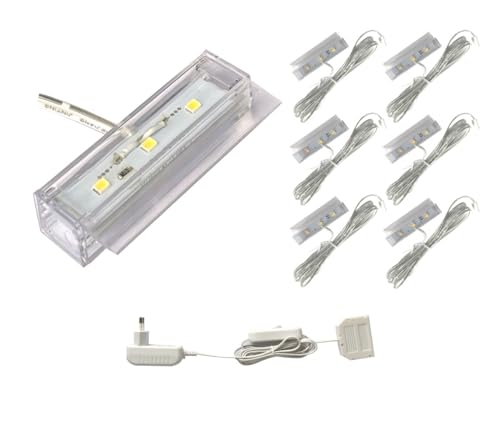 ACCE LED Glasbodenbeleuchtung Glaskantenbeleuchtung Vitrinebeleuchtung Regalbeleuchtung 2D oder 3D im Set Leuchtfarbe warmweiß inklusive Netzteil (3D 6er set)