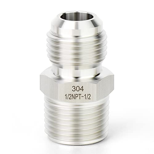 Image of TAISHER 2PCS Forging of 304 Stainless Steel Tube Flare Fittings, 1 /2 inch Male Flare x 1 /2 inch NPT Male, Half Union