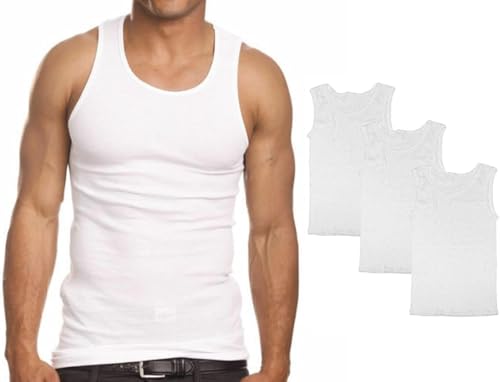 Goyoma Multipacks Mens 100% Cotton Tank Top White/Black Wife Beater A-Shirt Undershirt