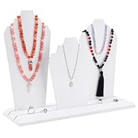 PH PandaHall Wooden Necklace Display Holder, 2-Row Jewelry Holder Organizer with 3 Panels Necklace Storage Holder Bust Easel Jewelry Display Stand for Necklace Showing, Home, Selling, Vendors, White