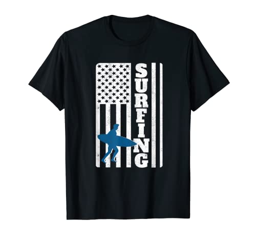 Surfer American Flag USA Surfing Tabla de surf Surfboarder Camiseta