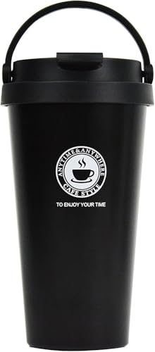 Image of STARFLYER 500ml Tumbler with Handle, Lid, Stainless Steel Vacuum Insulated Water Bottle Adventure Travel Mug Quencher for Iced Coffee, Hot and Cold Tea, Beverage- (Black Handle)