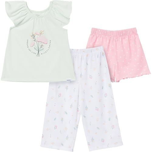 Gerber Baby Girl's 3-Piece Pajama Set (Polyester Jersey Top, Pants, + Shorts), Wildflowers